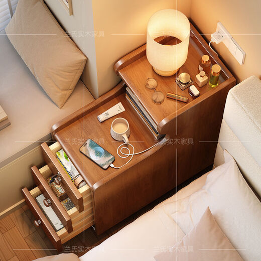 Fantasy Bedside Table Bedroom Small Bedside Table Movable Narrow Cabinet FAS Grade Rubber Wood 216 Upgraded Model #Original Wood Color 40x40x70cm