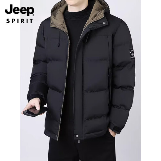 JEEP SPIRIT2025 new winter men's down imitation silk cotton coat thickened warm hooded coat cold-resistant imitation silk cotton coat casual light brown 3XL