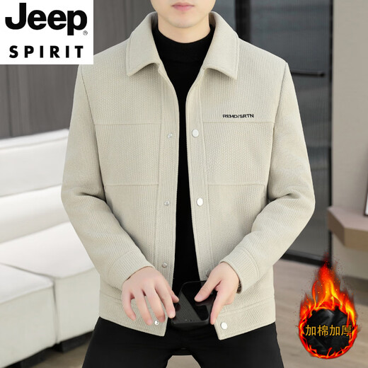 JEEP SPIRIT winter woolen jacket for men with cotton and thickening 2026 new Korean style slim fit light mature style men's woolen jacket new black 2XL suitable for 135-150Jin Jin is equal to 0.5 kg
