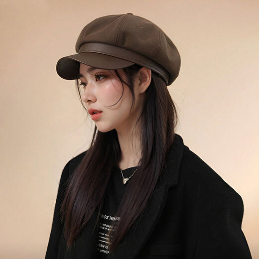 XINBUCKS Korean style beret women's four seasons literary British retro solid color octagonal hat ladies newsboy hat high appearance black one size fits 55-59CM