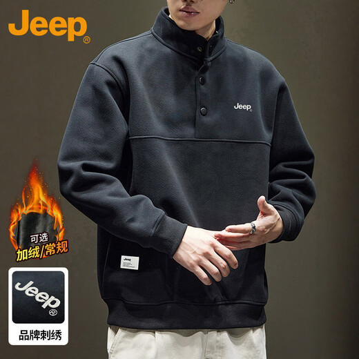 JEEP Jeep sweatshirt men's autumn and winter heavy embroidered bottoming shirt casual trendy tops for men black 3XL