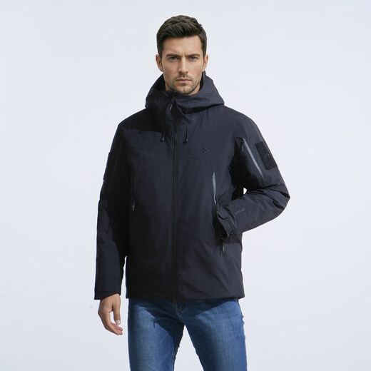 Dragon Teeth War: Blazing Shark Tactical Charge Hooded Down Jacket, cold-proof, thickened and warm, outdoor leisure sports commuter jacket, Extreme Night Black L 180/100A