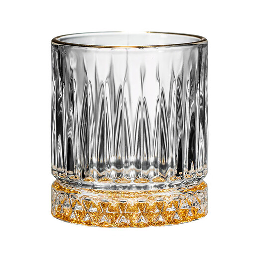 Green Apple (QINGPINGGUO) same style 2 Liang wine glasses for household liquor crystal glass Chinese style 100ml wine set with stand foreign wine glasses bamboo rattan cup 12 pieces gold rim gold bottom + cup holder