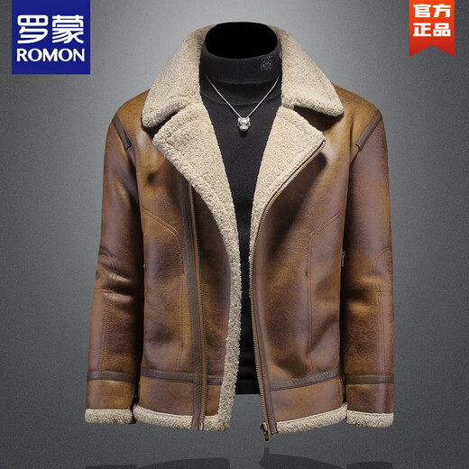 罗蒙（ROMON）漫威毒液皮毛一体夹克外套男冬季新款加绒加厚皮衣羊羔绒皮袄棉衣 咖啡色 M