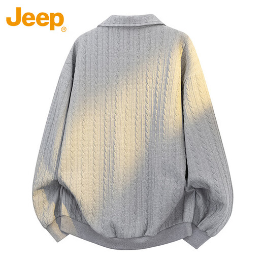 JEEP Jeep sweatshirt men's spring and autumn polo shirt loose jacquard bottoming shirt men's gray XL