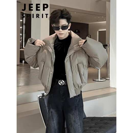 JEEP SPIRIT Jeep American PU leather stand collar short down jacket men's thickened warm down jacket winter ootd wear surface off-white 3XL 165--190Jin Jin equals 0.5 kg can be worn