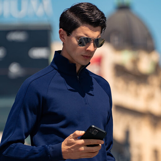 Mr. Bu Zipper Halbhochhöhe Nackenwinddichte Pullover Feder und Herbst Einfacher Druck verdickter Langarm T-Shirt YS12163 Deep Sea Blue M (170)