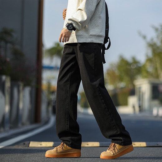 SWAMP AREA American retro loose straight men's autumn and winter washed jeans casual versatile trousers K882 black XL