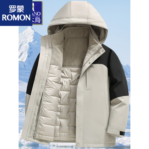 ROMON штурмовой пуховик три в одном, мужской зимний пуховик 2025 года, новый стиль, съемная подкладка, одежда с цветными блоками для холодной погоды, бежевый M 170