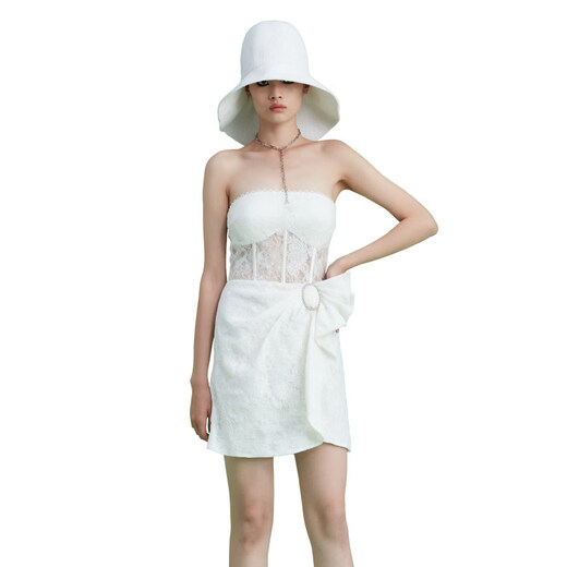 YES BY YESIR Xing Fei's same style YES BY YESIR Ye Qian's original designer new white tube top light dress white S