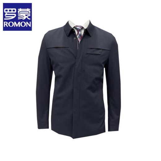 Romon 26 spring and autumn men's lapel parka jacket top milk silk micro-elastic fabric fashionable business casual men's wear blue L size 175