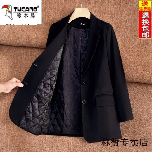Woodpecker (TUCANO) black thickened quilted suit jacket for women thickened winter new high-end professional wear temperament suit top for women quilted style-black suit lll L