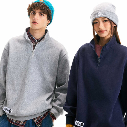 Fingercroxx it men's sweatshirt trendy velvet loose top autumn and winter new half-zip casual jacket hemp gray XL