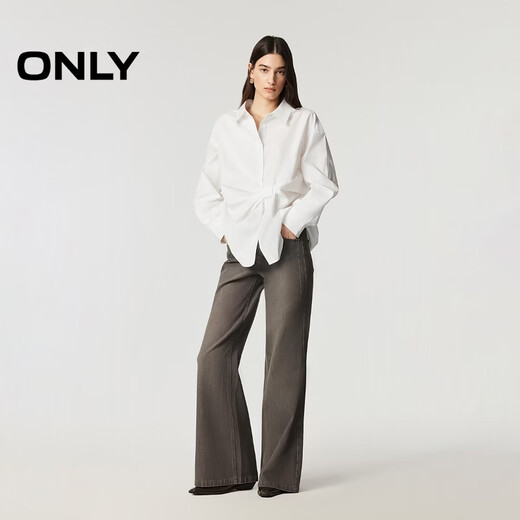 ONLY2026 spring new style waist three-dimensional pleated lapel loose off-shoulder shirt for women|126105005 A43 cream white S