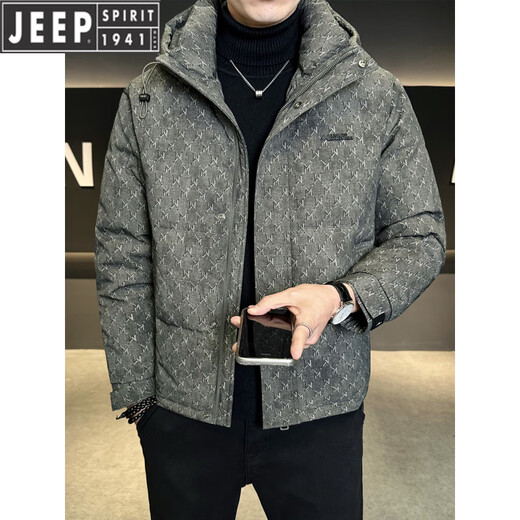 JEEP Мужской пуховик Jeep с капюшоном, новинка 2026 года, зимняя высококачественная утолщенная морозостойкая одежда с принтом, теплая мужская куртка, модный зеленый L