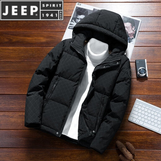 JEEP SPIRIT Down Jacket Men's Autumn and Winter 2025 New Winter Hooded Thickened Short Handsome Winter Duck Down Jacket Black Duck Down 2XL