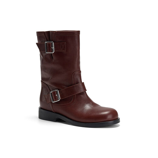 Lily Wei Brown and Red Military Order Large Size Women's Shoes 41 to 44 Sizes Fashion Boots Women's Boots Small Size Women's Shoes 313233 Dark Brown Red Single Liner 44