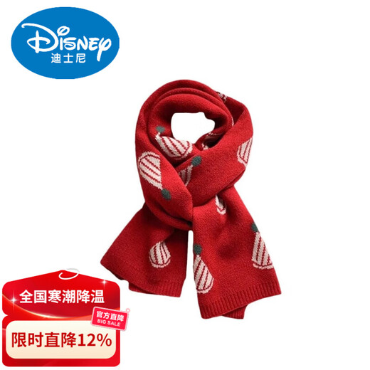 Disney children's Christmas red scarf for boys and girls in autumn and winter and new year thickened warm knitted wool baby scarf red Christmas hat*(19*120) One size fits all