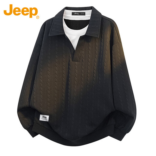 JEEP Jeep sweatshirt men's spring and autumn polo shirt loose jacquard bottoming shirt men's gray XL