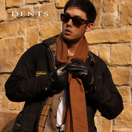 Dents Benny same style light luxury touch screen gloves men's autumn and winter shearling fleece lining birthday and New Year gift box 5-1568 black L