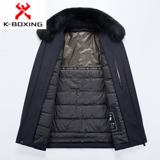 KBXNG Jinba winter new down jacket men's removable down liner fox fur collar middle-aged and elderly dads warm A108 Navy (fox fur collar + removable down liner) M 170/48