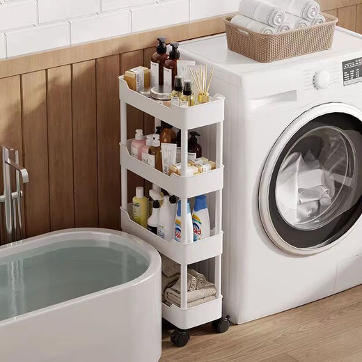 Trolley sandwich storage rack floor-standing movable multi-layer kitchen household vegetable bathroom narrow-side storage shelf simple white four-layer-15 wide comes with silent wheels