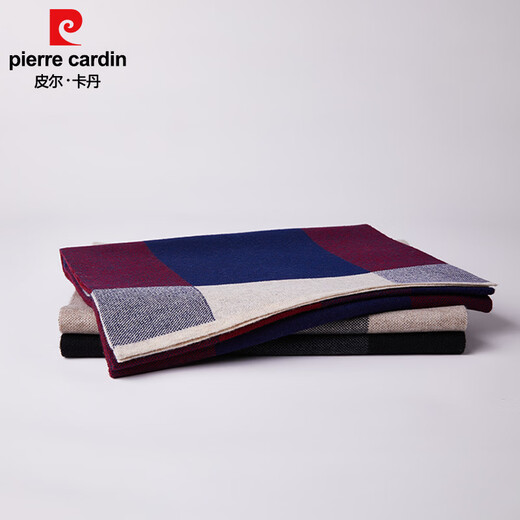 Pierre Cardin winter scarf men's retro plaid wool winter warm jacquard Korean style scarf New Year gift burgundy