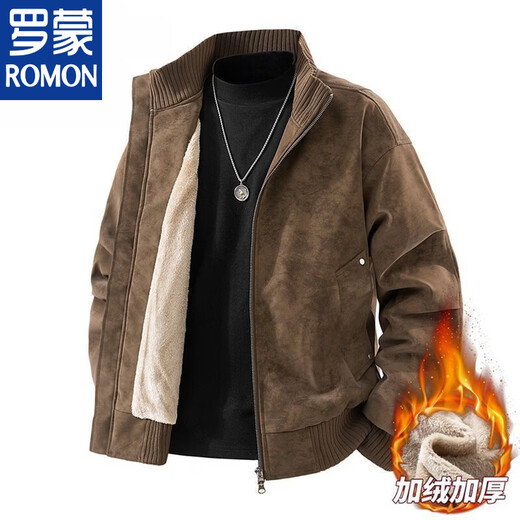 ROMON 2025 new leather jacket men's large size American retro new casual autumn and winter loose velvet warm jacket black spring and autumn thin L 121-140Jin Jin equals 0.5 kg