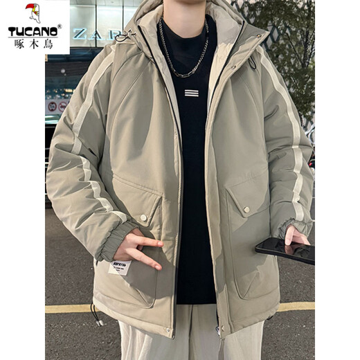 Мужской трехзащитный пуховик Woodpecker, зима 2025, новая рабочая куртка с капюшоном для мужчин и подростков, теплая и морозостойкая одежда для экстремальных холодов YRF5821, черный L, можно носить от 120 до 140 Джин Цзинь равен 0,5 кг.