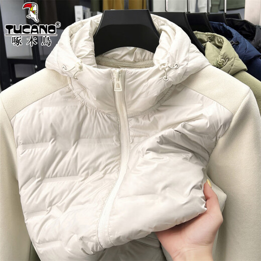 Woodpecker Austrian fleece splicing thin down jacket men's autumn and winter hooded polar fleece jacket casual stand-up collar fleece jacket P8008 black M