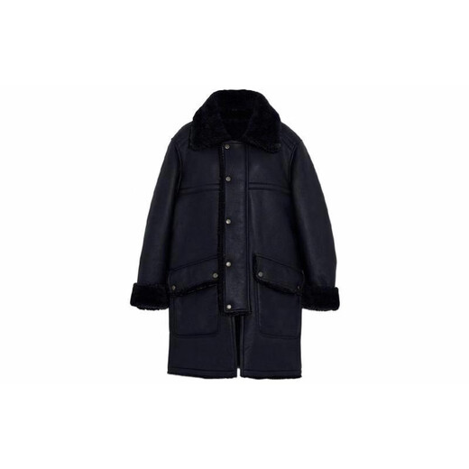 COACH solid color lapel single-breasted fur one-piece leather jacket men's navy blue S