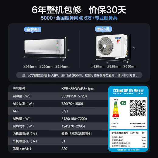 Haier Air Conditioner Air Washing Technology Model 1.5 HP First Class Energy Efficiency Frequency Converter Purification and Sterilization Pro Model Air Conditioner Hang-up Home Appliances National Subsidy KFR-35GW/E3-1Pro