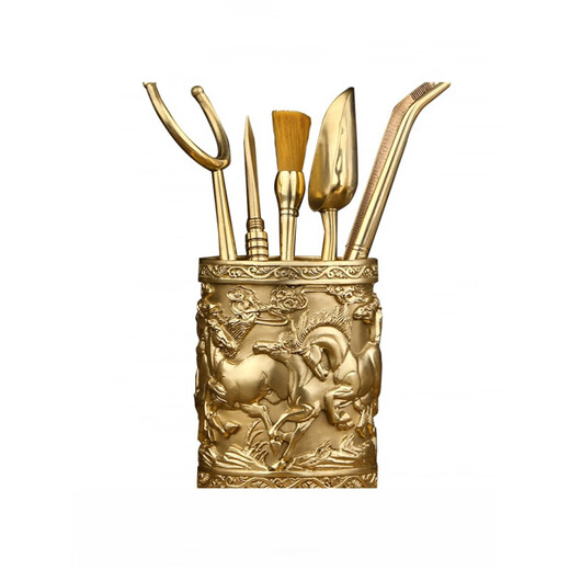 He Jiagong Pure Copper Tea Ceremony Six Gentlemen Set Light Luxury Dragon Pattern Carved Tea Set Accessories Complete Collection of Handmade Tea Art Tools Tea Tweezers All Copper Series-Double Dragons Playing with Pearls Six Gentlemen (about 1000 grams of brass) Free tea