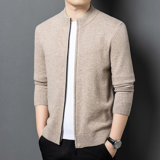 NOSSKISS国际奢侈高档品牌加厚纯羊毛针织开衫男新款秋冬季百搭立领外套男 蓝花灰色 S 【适合100-120斤】