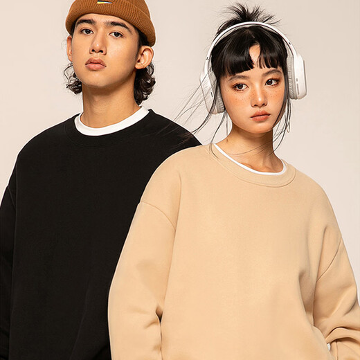 Pull-back heavy-weight lamb velvet sweatshirt for male students Japanese kitten ins versatile boys winter plus velvet thickened round neck inner wear Navy blue (dorky cat chest logo) S/165 (Warrior trendy brand quality assurance)