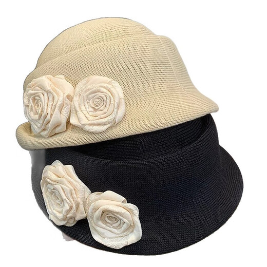 Zunti hat women's camellia curled linen beret spring thin breathable face-showing Little Hepburn style top hat painter's hat beige one size
