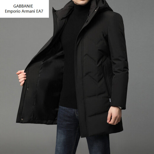 Emporio Armani EA7 Armani мужской пуховик средней длины, зима 2026, новая теплая мужская повседневная куртка на утином пуху, черный 2XL 185
