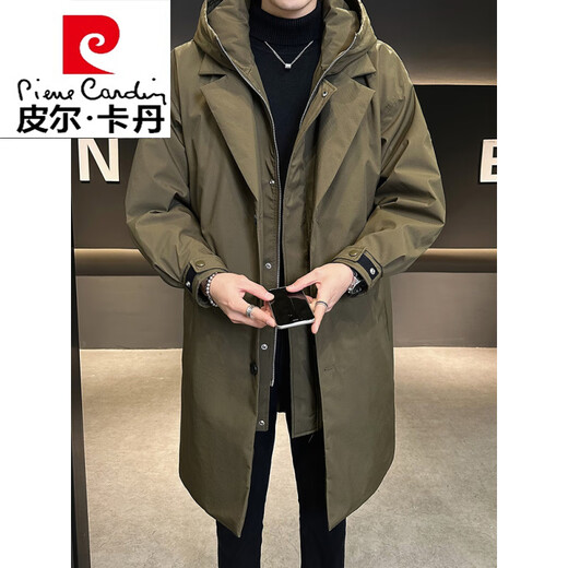 Pierre Cardin fake two-piece mid-length down jacket for men winter 2026 new high-end trendy brand fashion personality thickened windbreaker jacket black L