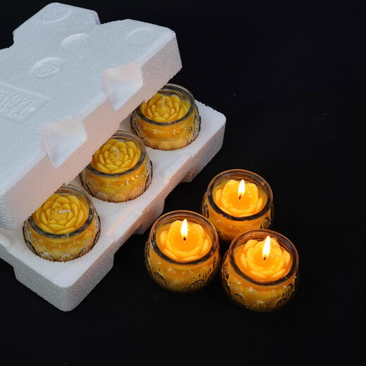 Chanting Fantasy Flat Mouth Lotus Butter Lamp 24-Hour Smokeless Candle for Lighting Lamp Pure Plant Butter Bucket Candle for Ever-Bright Lamp 24-Hour 6 Capsules Yellow Flower Style