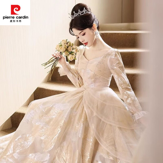 Pierre Cardin evening dress French style adult ceremony annual party host female high-end light luxury niche banquet temperament art test skirt champagne color 2XL