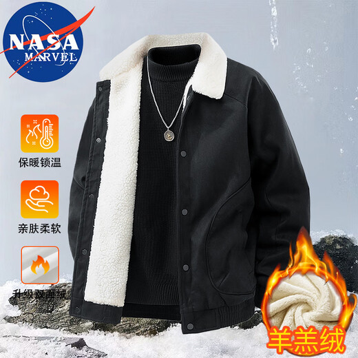 NASA MARVEL Cotton Jacket Men's Autumn and Winter Lapel Thickened Warm Casual Versatile Jacket Black 2XL