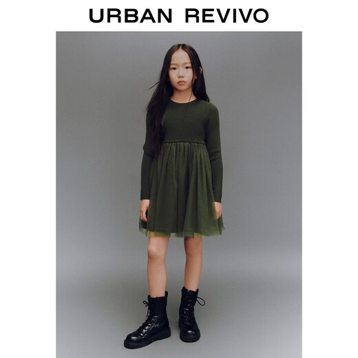 UR2026 Spring New Children's Clothing Girls Urban Fashionable Splicing Knitted Dress UGU960002 Grass Green 110