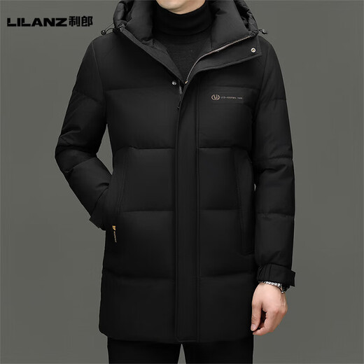 LILANZ Мужской пуховик средней длины, зимний утолщенный, новинка 2025 года, повседневная теплая куртка для папы с капюшоном, мужская флагманская мужская куртка Lilanz, черный L 175 Рекомендуется 120–140 Джин Джин равен 0,5 кг