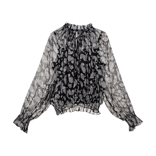 Chuyu 2026 Spring New Ximia Lanlan Lightweight Chiffon Printed Shirt Suspender Two-piece Set Black Bottom Print XL