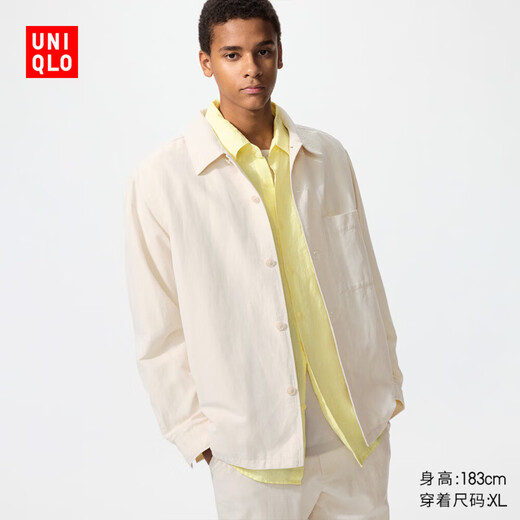 Uniqlo Men's and Women's Cotton and Linen Shirt Jacket/Long Sleeve Jacket 482443 30 Light Beige L