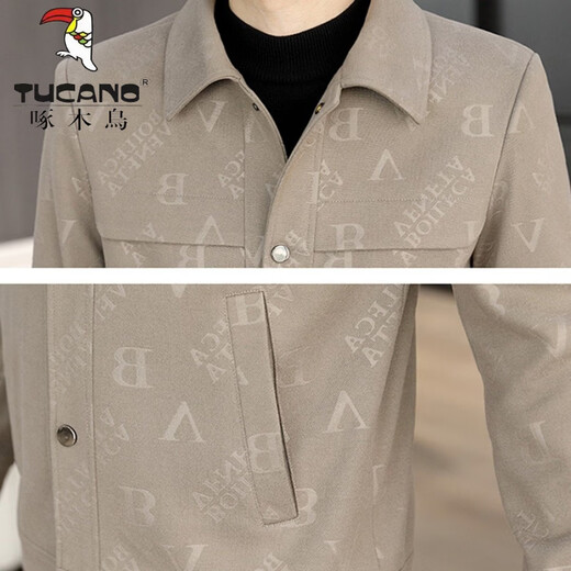 Woodpecker (TUCANO) Lapel Jacket Woolen Jacket Men's Spring and Autumn New Medium Thick Jacket Plus Velvet High-Quality Light Business Large Size Men's Gray Velvet Thickened L (115-130Jin Jin equals 0.5 kg)