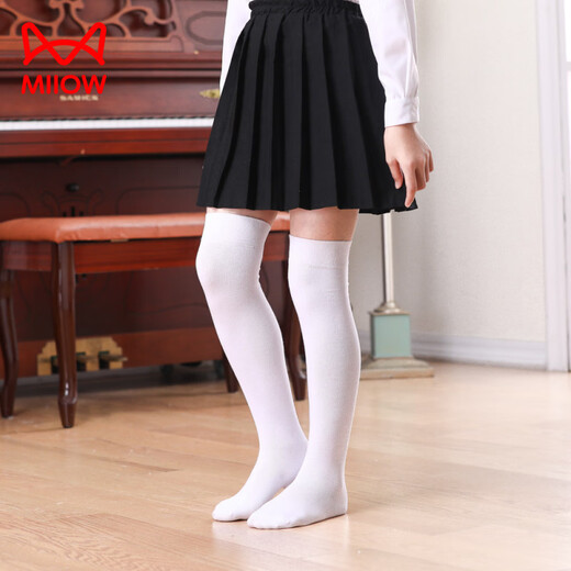 MiiOW Girls' Stockings Over Knees Spring and Autumn Pure Cotton Medium Thick Children's Students' Bottoming Socks Black College Style High Socks Black 1 Pair Free Size M Size Height 105-125cm
