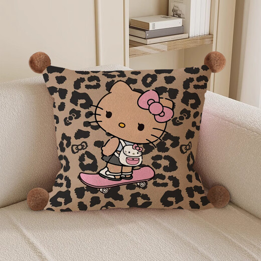 Hello, strange guy, KT cat pillow, cute cartoon animation peripheral cushion pillow, student dormitory nap bed sleeping gift, leopard print kt cat 3, white hair ball, double-sided pattern 35X35, pillowcase does not contain core