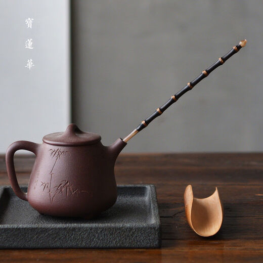 GOTOVANG Natural Purple Bamboo Tea Ceremony Three-piece Set Inlaid Horn Tea Tea Needle Bamboo Shelves Handmade Bamboo Tea Ceremony Accessories Purple Bamboo Tea Ceremony Three-piece Set
