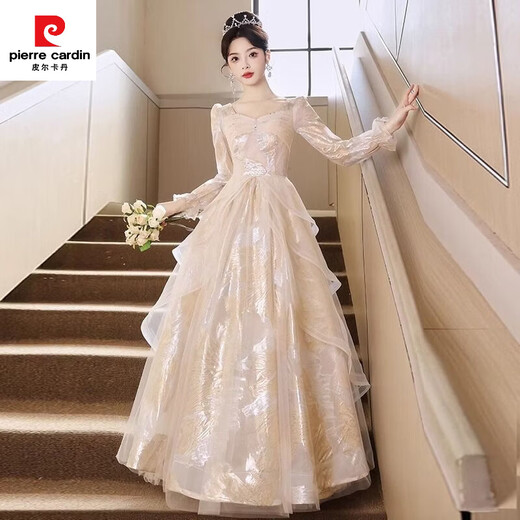 Pierre Cardin evening dress French style adult ceremony annual party host female high-end light luxury niche banquet temperament art test skirt champagne color 2XL